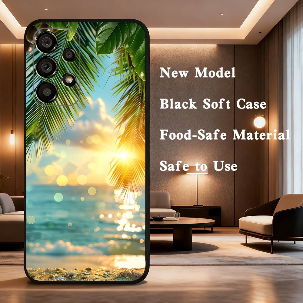Handyhülle mit Palmenblatt-Motiv für Samsung Galaxy A73, 31, 32, 72, 41, 53, 52, 71, 22, 5G, Note, J7, 8, 9 – Weiche, schwarze Hülle