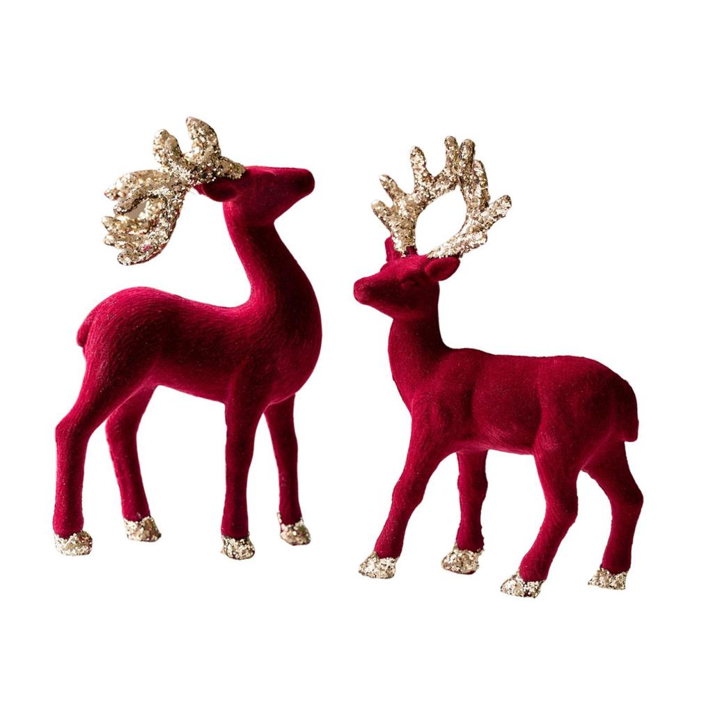 2 Pieces Christmas Reindeer Statues Sculptures for Bookcase Cabinet Tabletop