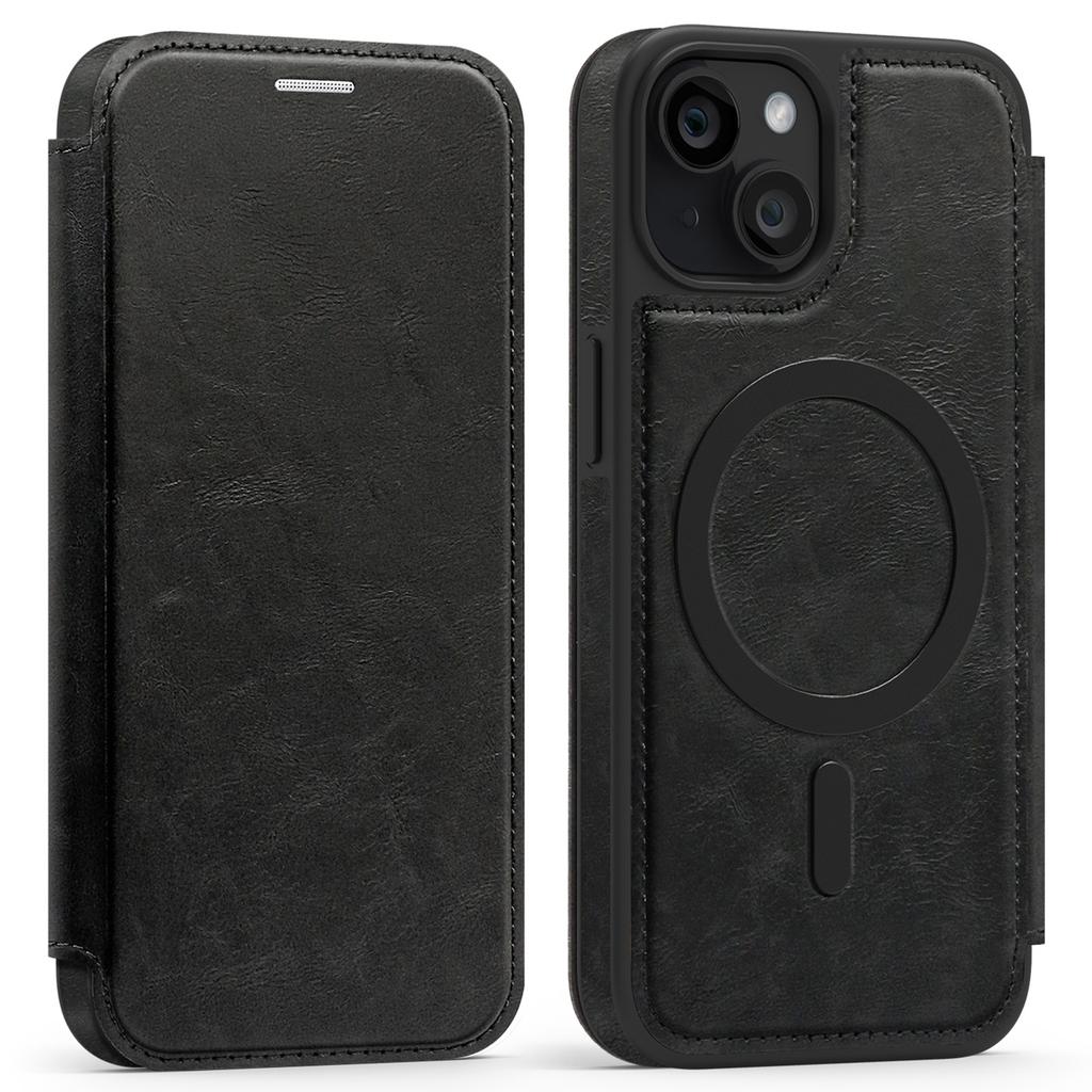 For iPhone 14 Case Compatible with MagSafe RFID Blocking Card Holder Leather Phone Cover