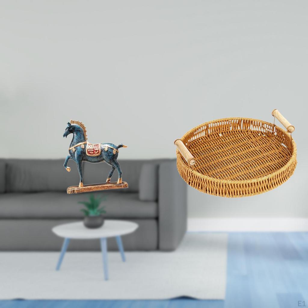 Standing Horse Sculpture Woven Fruit Basket Desktop Ornament Fengshui Decor for Living Room Bookcase