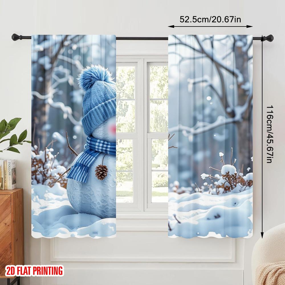 Set Of 2 Flat Printing Drapes Snowman Polyester Without Electricity Use Holiday Parties Home Decor Studio Props Curtain Made
