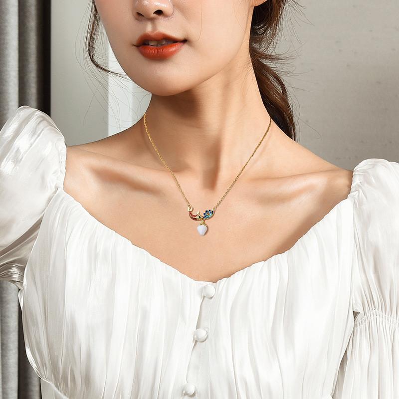 Floral Design Exquisite Koi Lotus Pendant Necklace For Women In Gold And Colors Silver