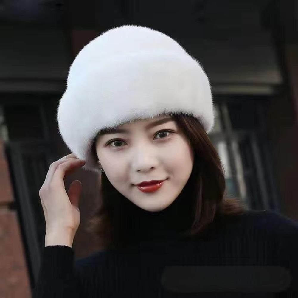 Mink Hat for Women Mink Fur Hat for Middle-aged and Elderly Mothers Winter Hat Outdoor Leisure Ear Protection and Warm Mink Hat
