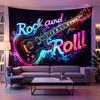 VIKAMA Neon Rock And Roll Electric Guitar Wall Tapestry Black Background Rainbow Fluorescent Instrument Smoke Music Bedroom Soft
