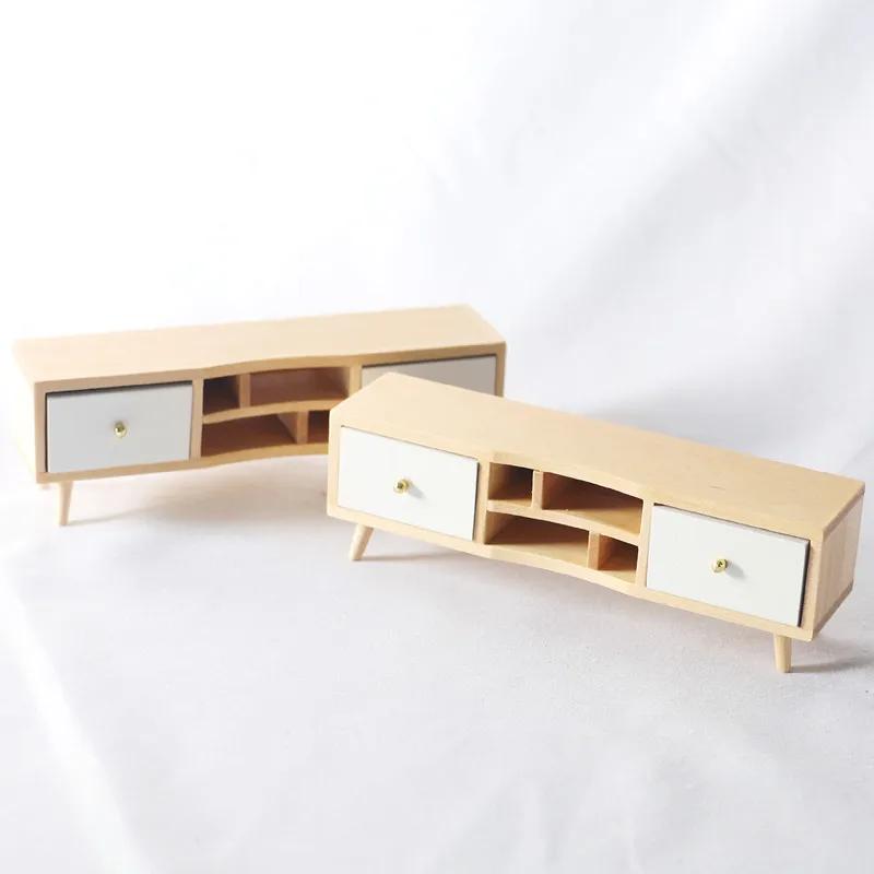 Mini Living Room Wooden Display Cabinet with 2 Drawers Dollhouse TV Stand OB11 Furniture Model