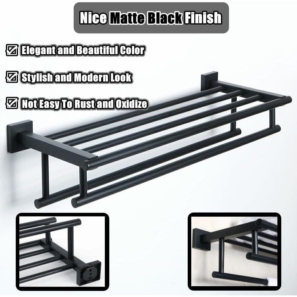 SUS 304 Stainless Steel Towel Rack Practical Double Bars Towel Shelf Household Bathroom Wall Mount Holder