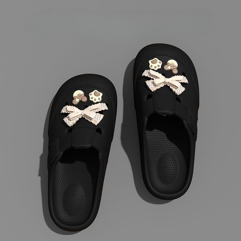 Women's Slippers and Ladies Sandals Outside Thick Slides Hollow With Bow Buckle Shoes Top Designs Footwear New Style Summer Shoe