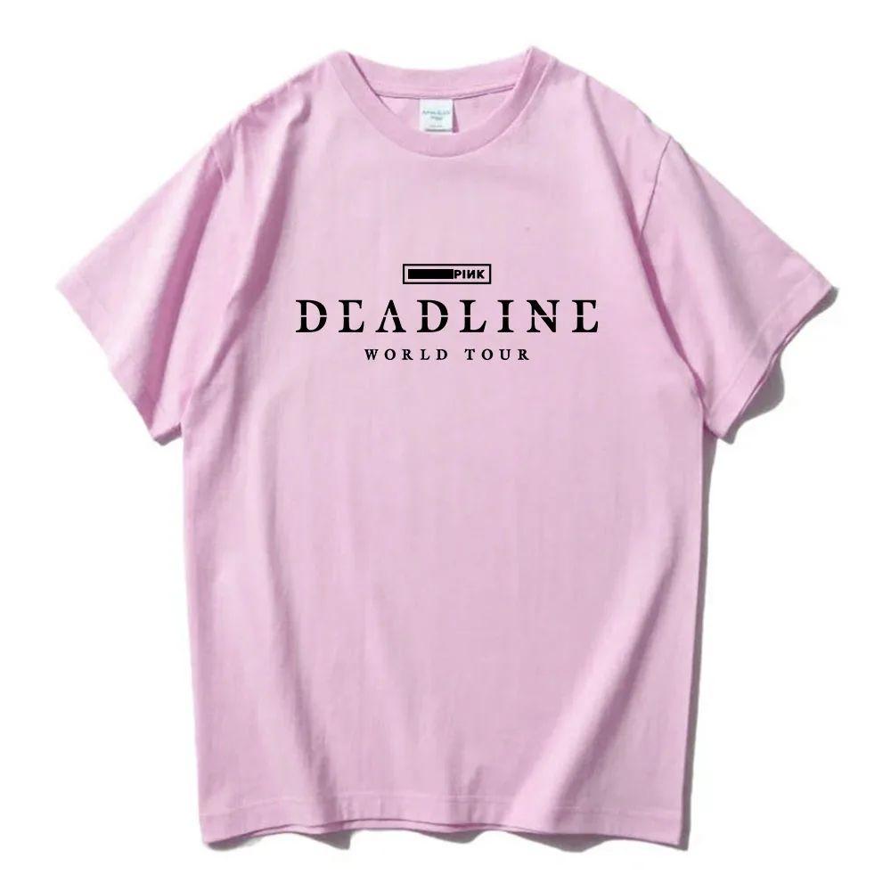 Korean Band Fashion Print Cotton T Shirt BLACK and PINK WORLD TOUR DEADLINE T-shirt Summer Short Sleeve  Unisex Streetwear