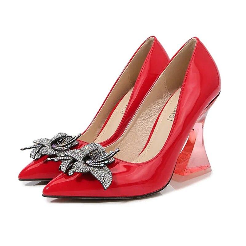 Women's Thick High Heels Crystal Diamond Flower Sexy Fashion Wedding Shoes Bridesmaid 10cm Heel WZ