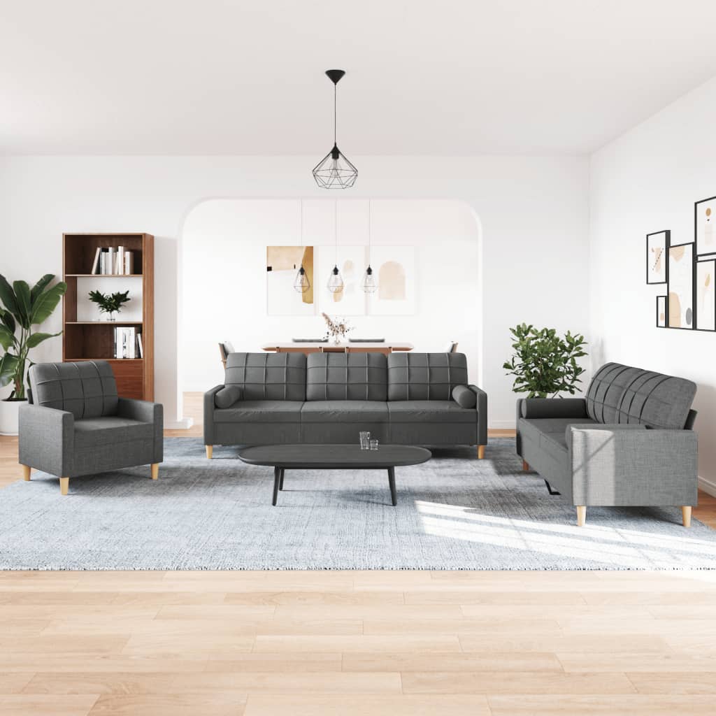 Vidaxl 3-Cz. Relaxation Set With Cushions, Dark Grey, Fabric