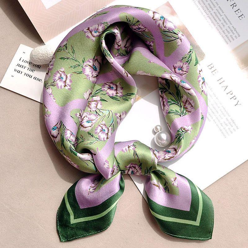 

Женский фиолетовый элегантный шелковый платок | Маленький квадратный платок стильный и подчеркивающий темперамент декоративный шейный платок и шарф для дам 70*70cm