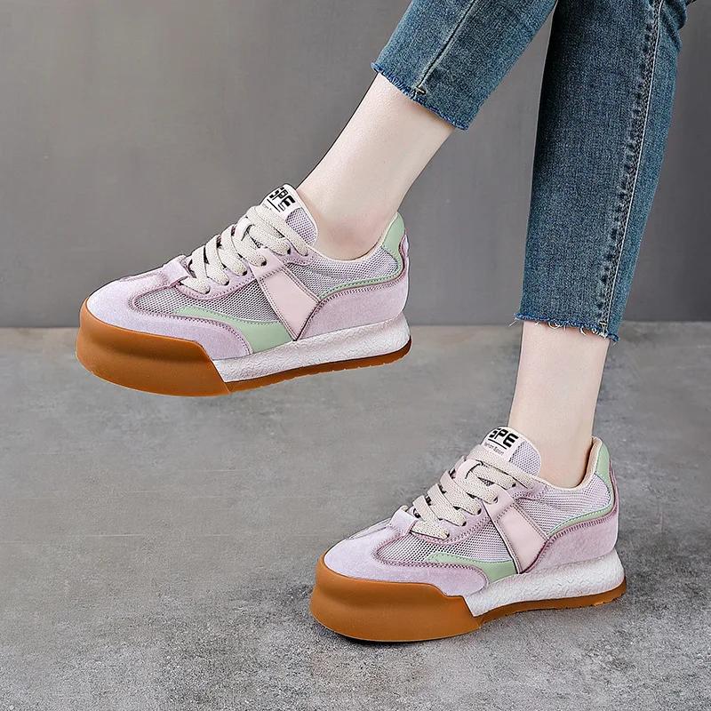 

Fujin/модные массивные кроссовки 3 см, удобные ботильоны 2024, летняя обувь из сетчатой ​​кожи, женские ботинки на плоской подошве, zapatillas mujer 40 фиолетовый