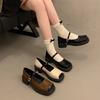 Mary Jane Shoes Female One Word Buckle with Thick Heel Shallow Mouth Single Shoes Female Retro Heightening Shoes