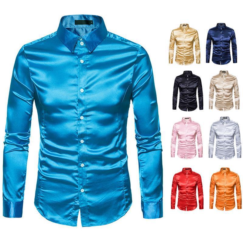 2026 Autumn Men's European Long Sleeve Shiny Casual Shirt