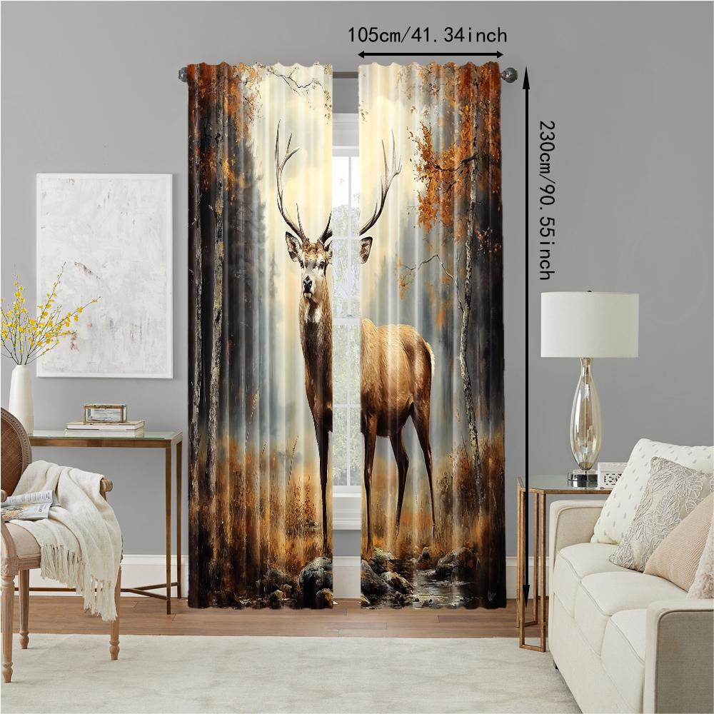 Set Of 2 Versatile Polyester Transparent Curtains Home Decoration Feet Elk Use Bedrooms Living Rooms Curtain Perfect For Great Room