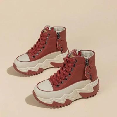 High Top Women Sneakers Platform Women's Ankle Boots Luxury Leather Casual Shoes for Women Autumn Zipper Vulcanize Shoes Tenis
