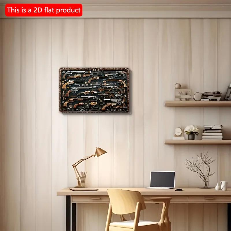 2D Flat Wooden Sign 30*20cm Vintage Firearms Wooden Wall Decorative Sign, Retro Military Decor for Home, Living Room, Farmhouse, Door & Scene