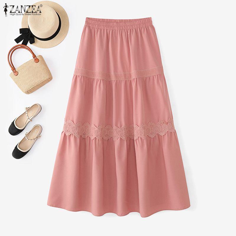 ZANZEA Damskie luźne, długie spódnice w pasie na co dzień