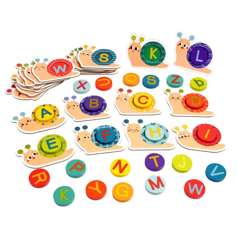 

Wooden Montessori Educational Toys for Kids English Letters Cognition Snail Matching Game 3D block Building Game Preschool Toy