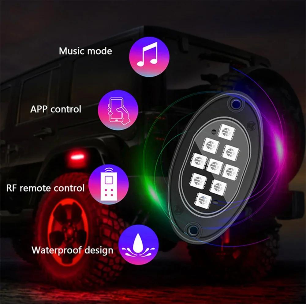 RGB LED Rock Light, Neues Rock Light für LKW mit APP/Fernbedienung & Musikmodus für Pickup Off Road Jeep SV ATV UTV Autos