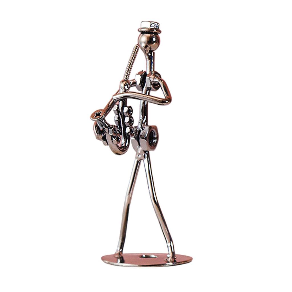 Musical Man Statue, Iron Wires and Screws Statue Home Decor, Musician Tabletop Figurine Desk Decoration for Bookshelf