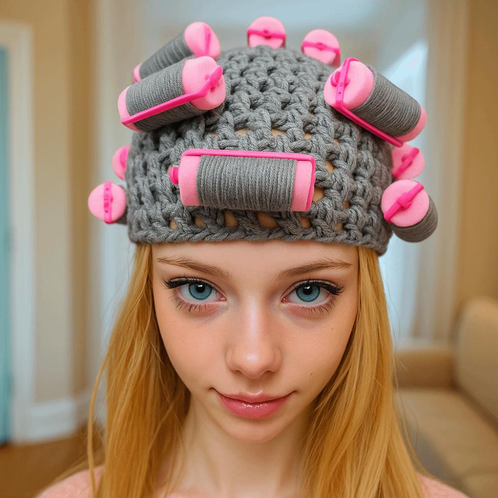 Thick Hair Curler Knitted Hat Warm Curly Hair Yarn Beanie Creative Pullover Cap  Outdoor