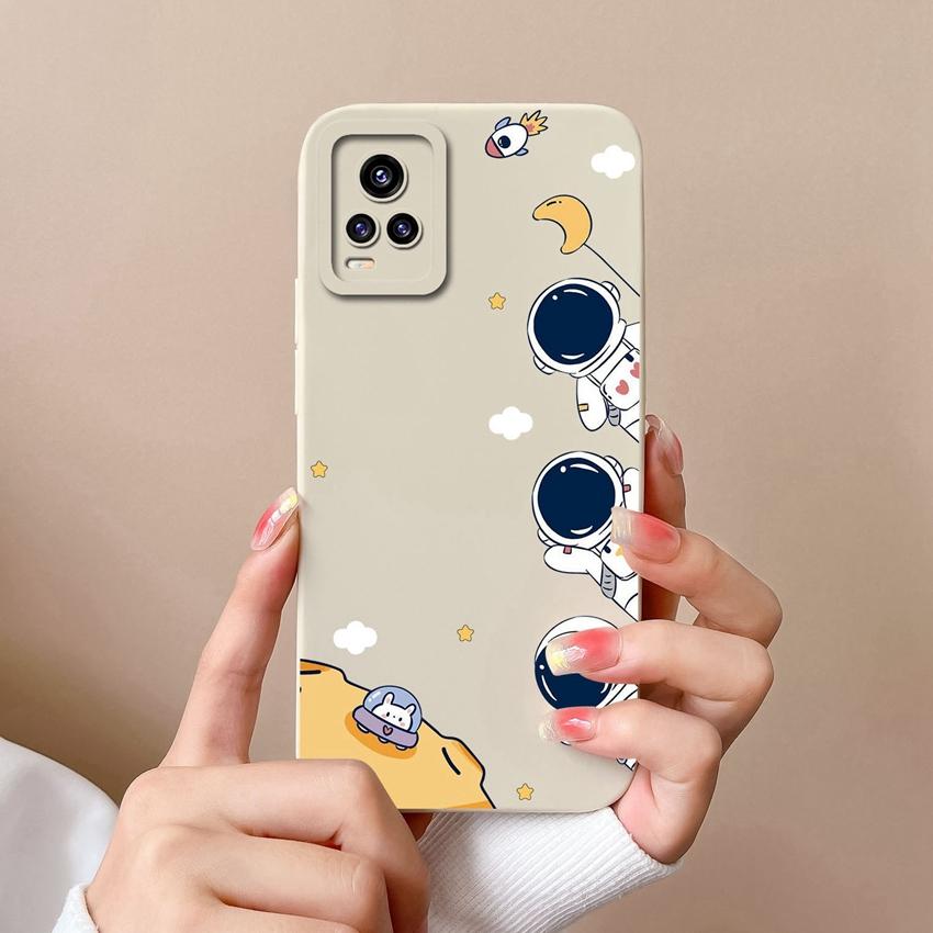 

Для Vivo Y75 S16 Y73 V17 S10 Y77 Чехлы для телефонов Милые мультяшные узоры космонавтов Защита объектива Жидкий силикон Противоскользящая оболочка Для корпуса мобильного телефона Vivo Vivo Y97