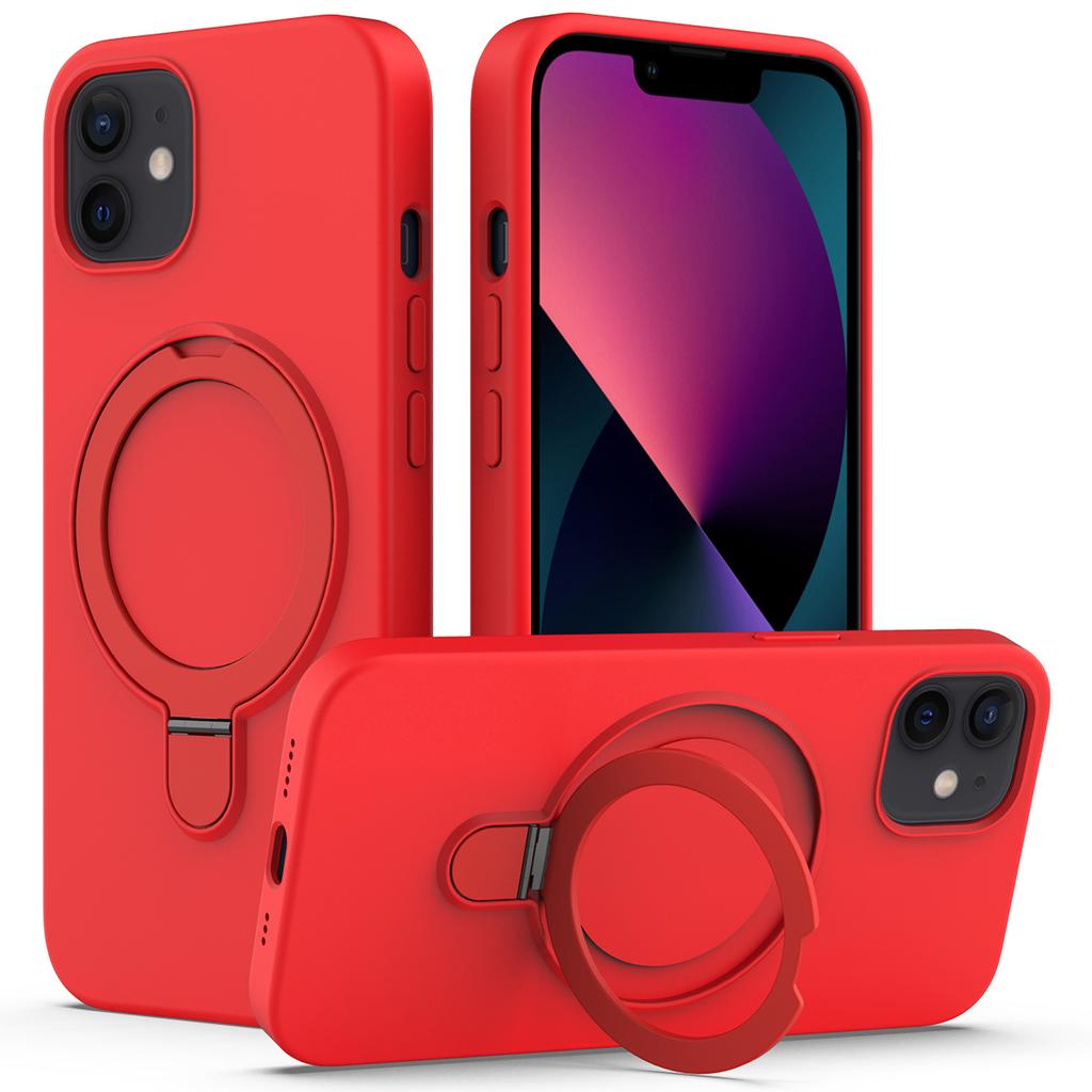 For iPhone 11 Magnetic Case with Ring Kickstand PC+Silicone Drop-Proof Phone Cover