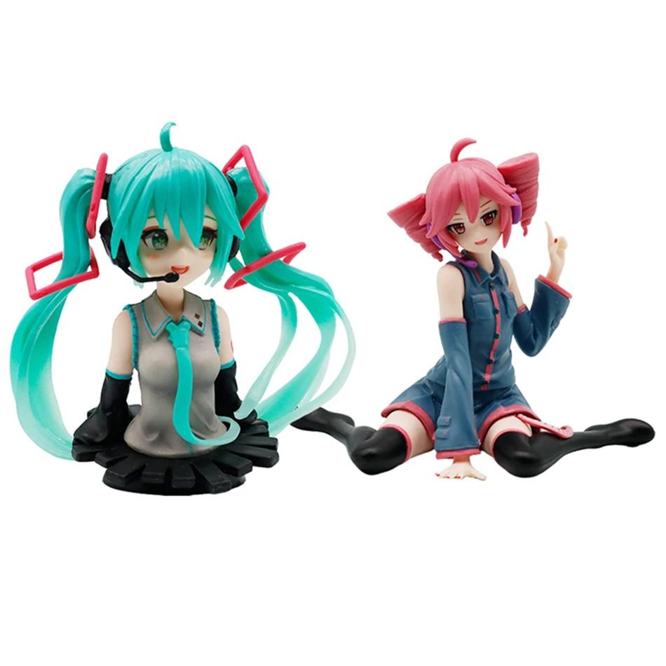 Hatsune Miku & Kasane Teto Anime Figure Kawaii Pvc Model Doll Action Figurals Sitting Posture Collect Ornaments Toys Gifts