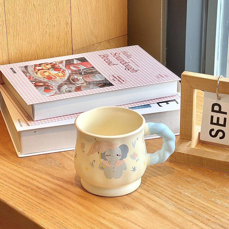 Cute Ceramic Mug Couple Cartoon Drinking Water Cup with Lid Spoon Office Coffee Cup Birthday Gift