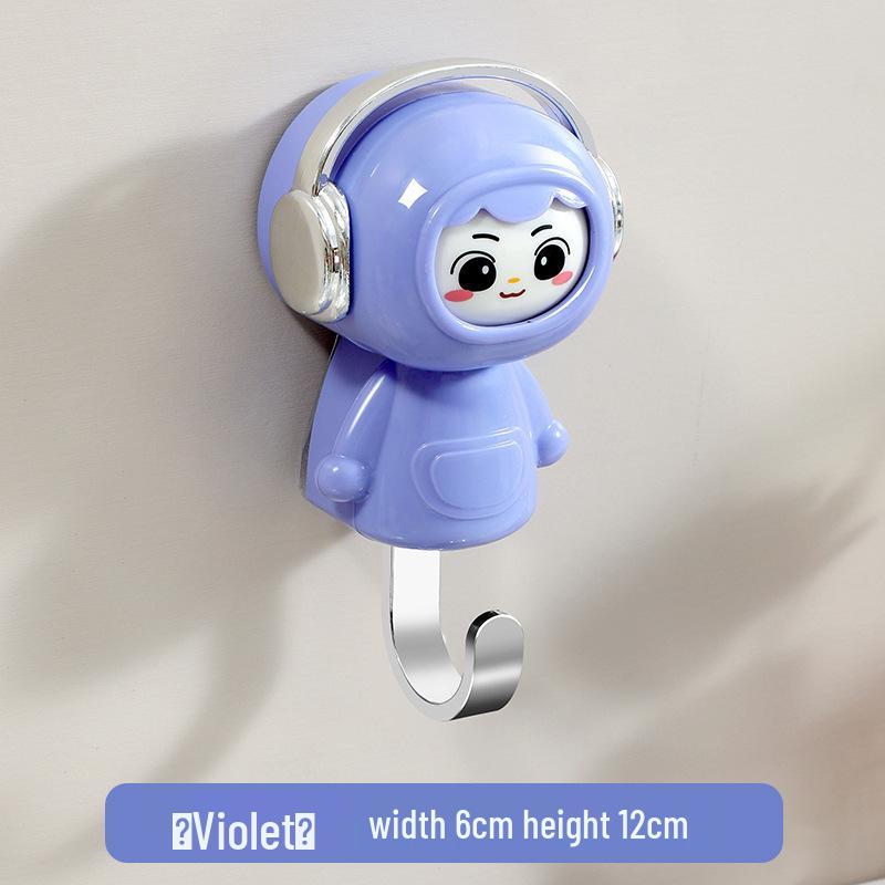 

Trendy No-Punch Cartoon Face-Changing Adhesive Hook - Creative Pink Girl Design Includes PE Bag + Color Box Packaging