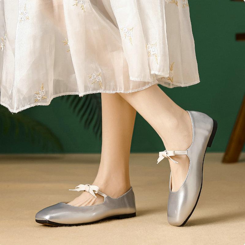 Fashion Flat Shoes for Women 2025 New Spring and Autumn Bow Shallow Mouth French Retro Ballet Red Mary Jane Shoes Large Size 44 43