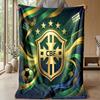 Brazil Football Printed Flannel Blanket Skin Friendly Warm Decorative Throw for Indoor Couch Bed Daily Use