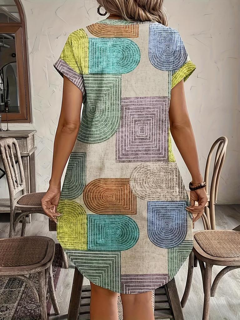 Dámské šaty s geometrickým vzorem, výstřihem do V a slim-fit střihem - Edice 2025