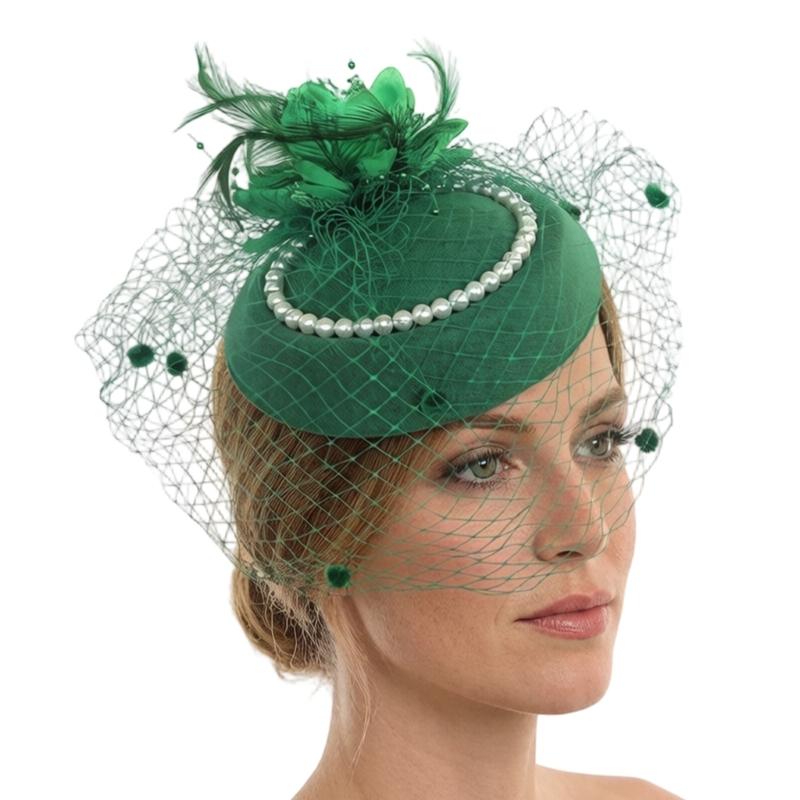Bridal Fascinator Hat for Brides with Mesh Net Feather Accent Mini Headpiece for Wedding Tea Party Formal Wear