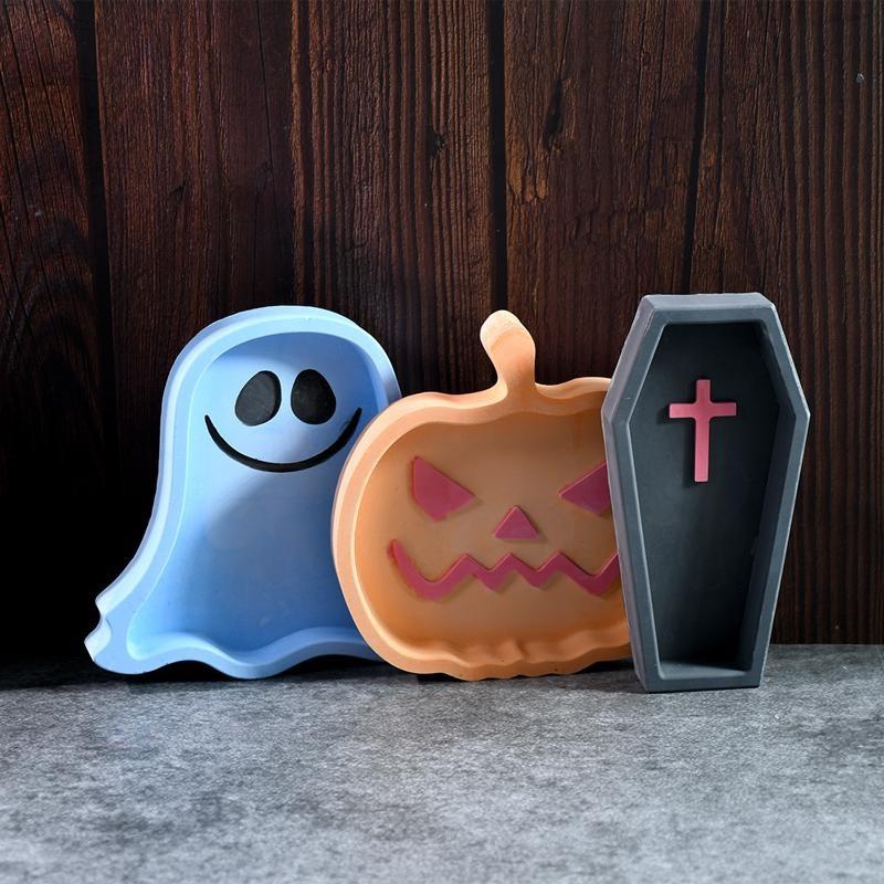 DIY Drop Glue Mold Halloween Series Ghost Pumpkin Tray Silicone Mold Gypsum Storage