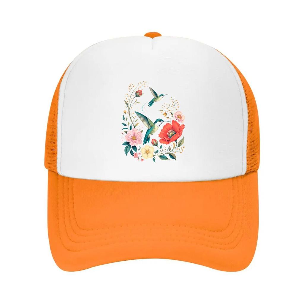 Vibrant Hummingbird Wildflower Botan Mesh Baseball Cap Casual Hat Outdoor For Womens Unisex FeUnisex