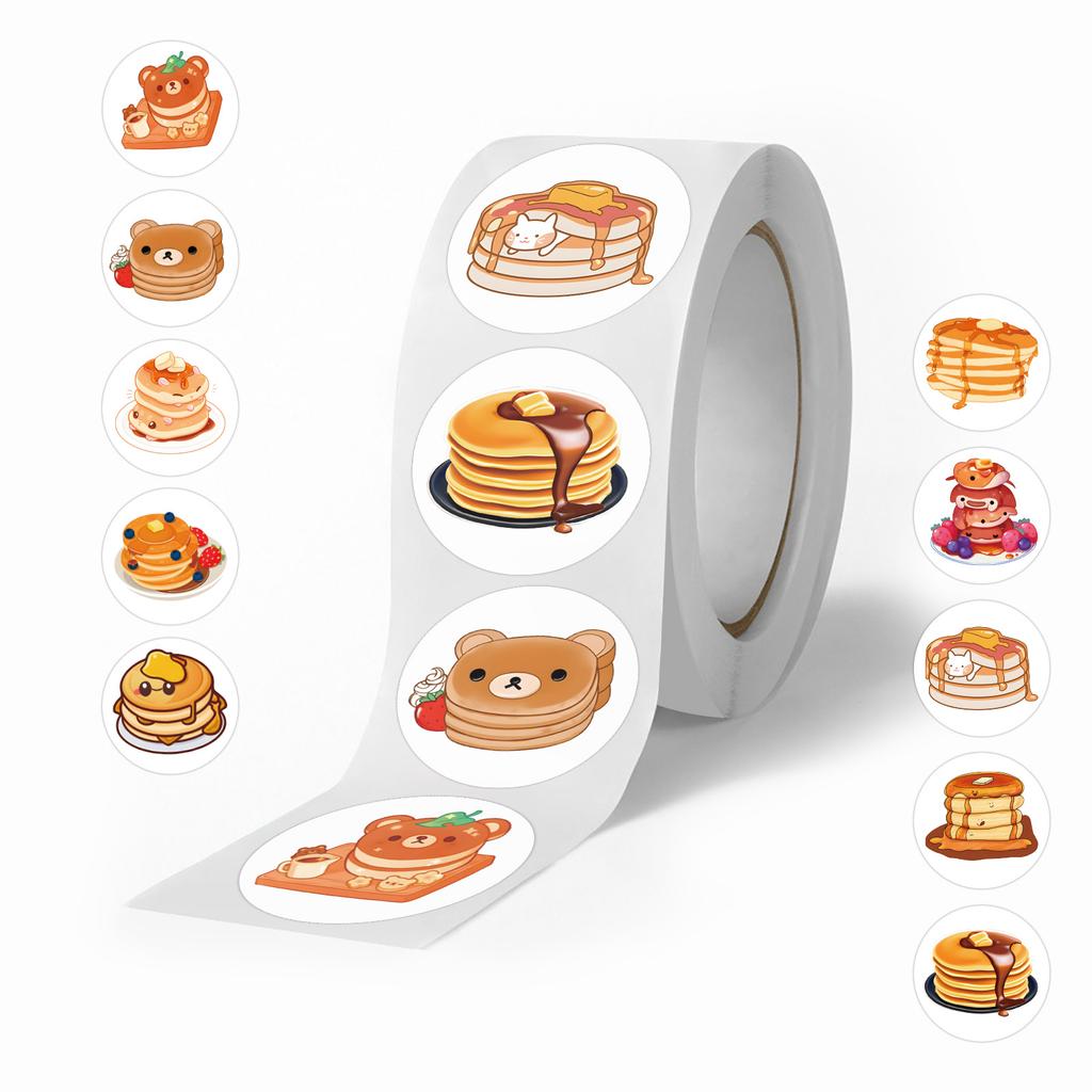 500 Stickers/roll Pancake Dessert Roll Stickers Celebrate Birthday Stickers Decorative Stickers Children Reward Color Stickers