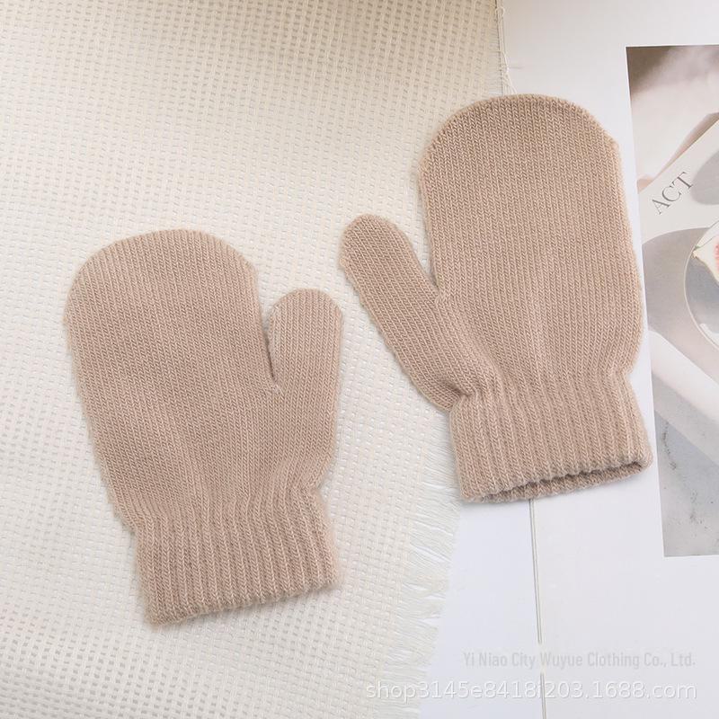 

Однотонные зимние теплые вязаные перчатки для детей 1-4 лет - антицарапающие, детские варежки One Size верблюд