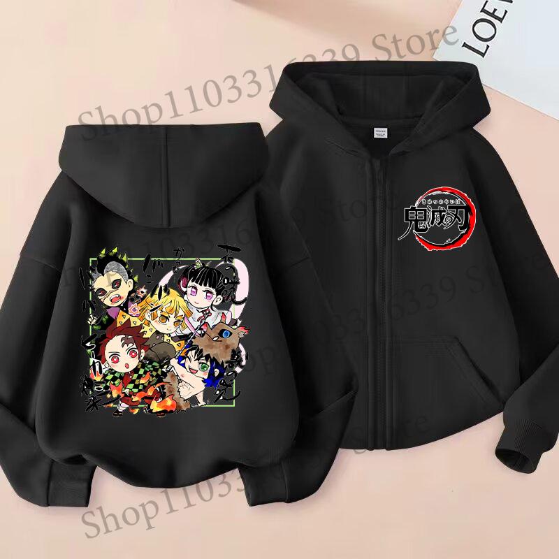 Demon Slayer Children'S Cardigan Coat Zipper Tops Boy Girls Hoodie Autumn Sweatshirt Anime Cosplay Fashion Clothing