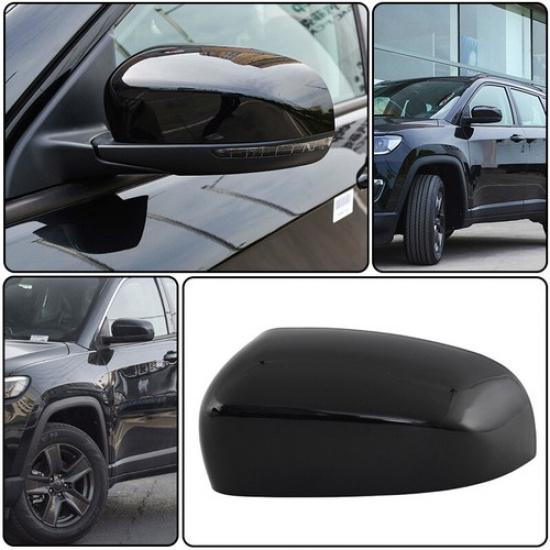 1PC Left Side Rear View Mirror Cap Cover For Jeep Compass 2017-2023 Gloss Black