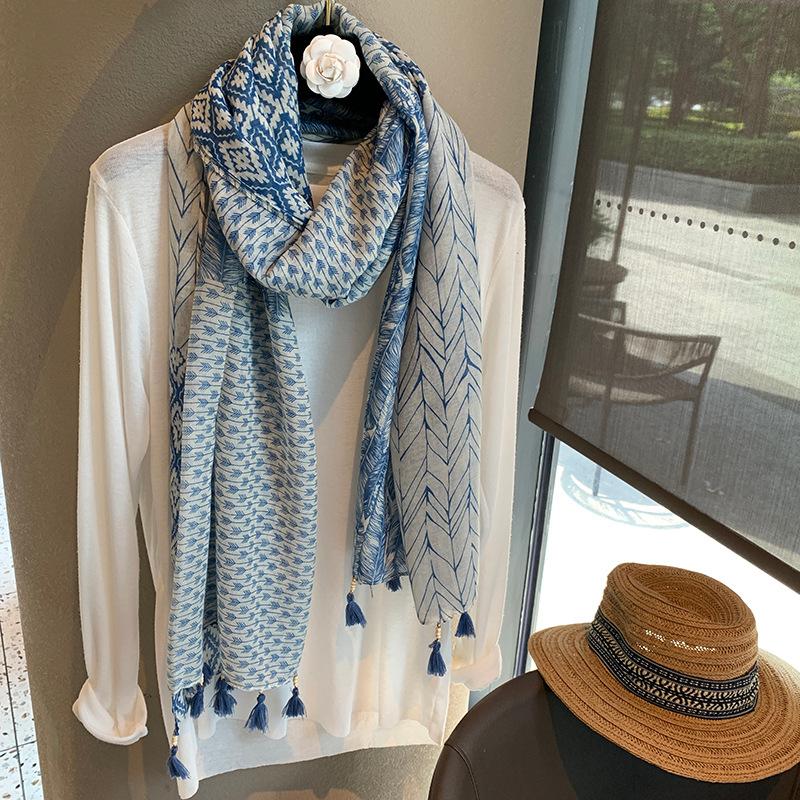 Women Blue Fashion Sunscreen Scarf Versatile Shawl For Summer Outdoor Beach Travel