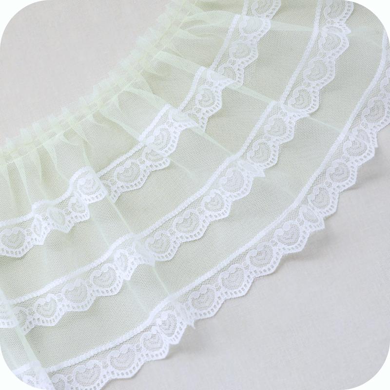 

17cm Wide Color Mesh Sewing Stitching White Ribbon Pleated Tulle Lace Collar Fabric Diy Dress Skirt Wedding Decoration Material 1 yard