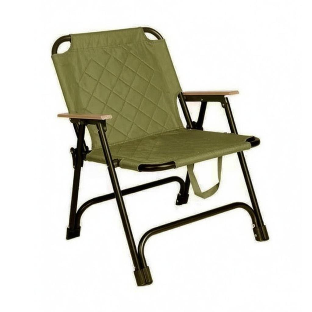 Portable Camping Chair with Wooden Armrests Supportive Padded Folding