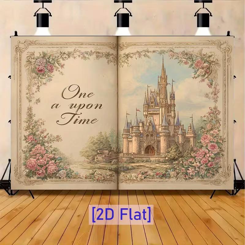 2D Fairy Tale Castle Backdrop, Storybook Background for Princess Birthday Party 47.2x31.5inch/120*80cm