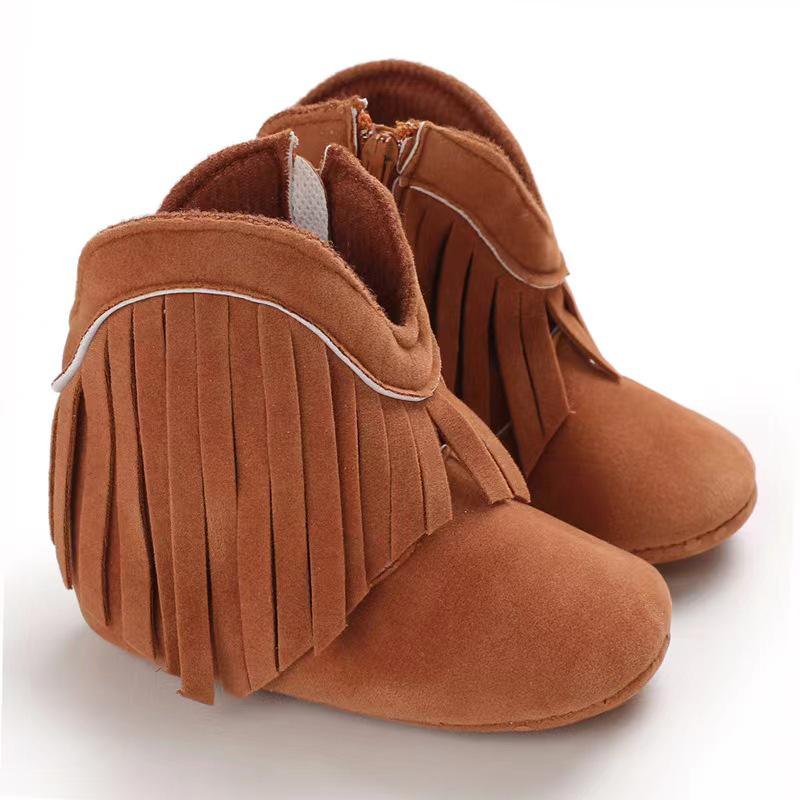 2023 Winter Tassel Toddler Shoes with Side Zipper and Soft Sole for Pre-Walking Baby Girls