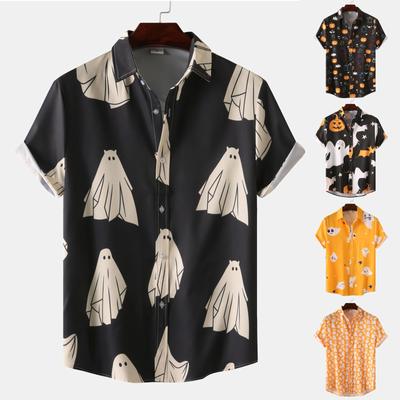Herren Casual Funny Funny Print Kurzarmhemd Revers Knopf Top