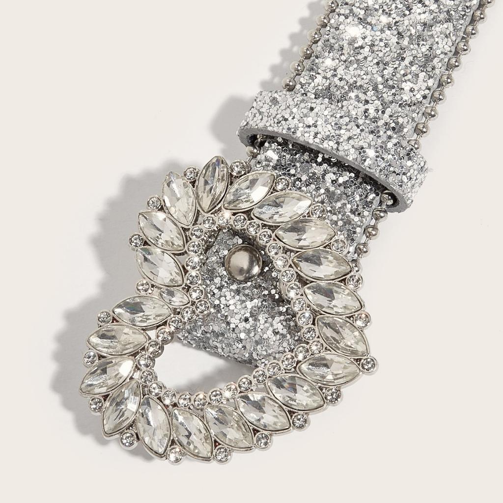 Love Rhinestone Buckle Belt Women'S Wind Wide Belt Decorative Personality Sequined Jeans Belt