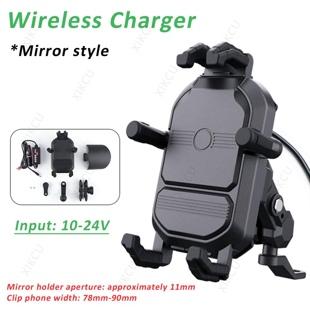 Shockproof Bicycle Motorcycle Phone Holder with Shading and Rainproof Shield 15W Wireless Charger for Smartphone Motorbike Stand