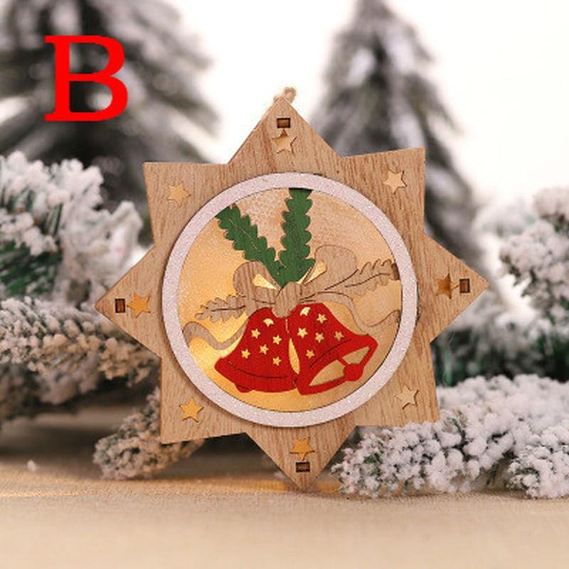 Christmas Tree Wooden Glowing Ornament Star Round Shape LED Light Decoration Luminous Santa Snowman